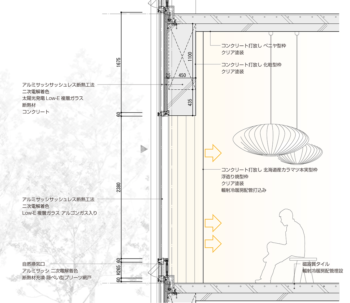 寒冷地の窓際にあたたかい居場所をつくる壁柱輻射冷暖房